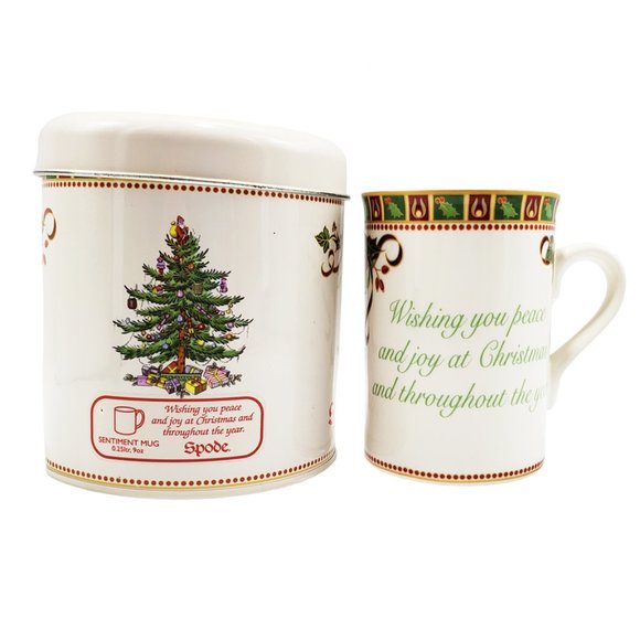 NEW Spode Christmas Tree Sentiment Mug/Cup & Gift Tin 9 oz. Porcelain Holly #1 - Picture 1 of 9